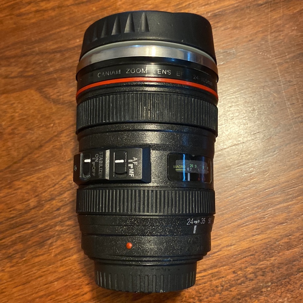 Cannon Camera lens coffee cup/travel mug stainless thermos 12 ounce